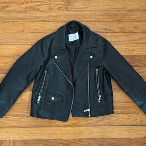 Zara girls black faux leather jacket with zippers. Size 7